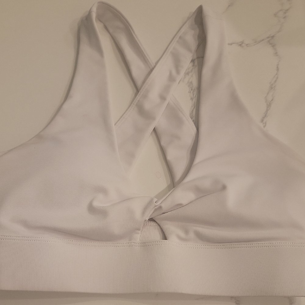 Fabletics White Twist Front Sports Bra